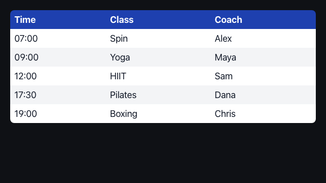 Class schedule — Demo · example content