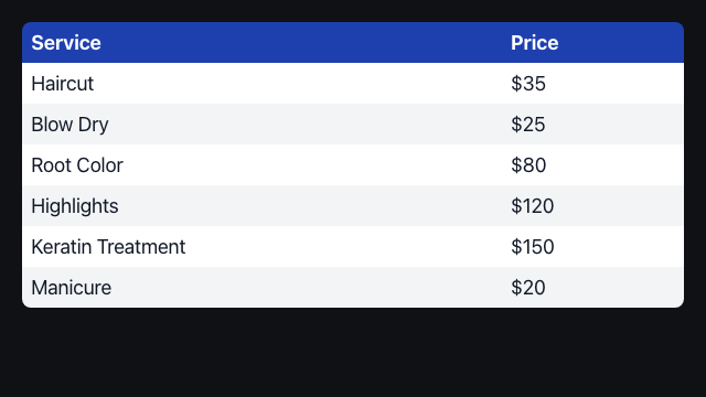 Salon price list — Demo · example content