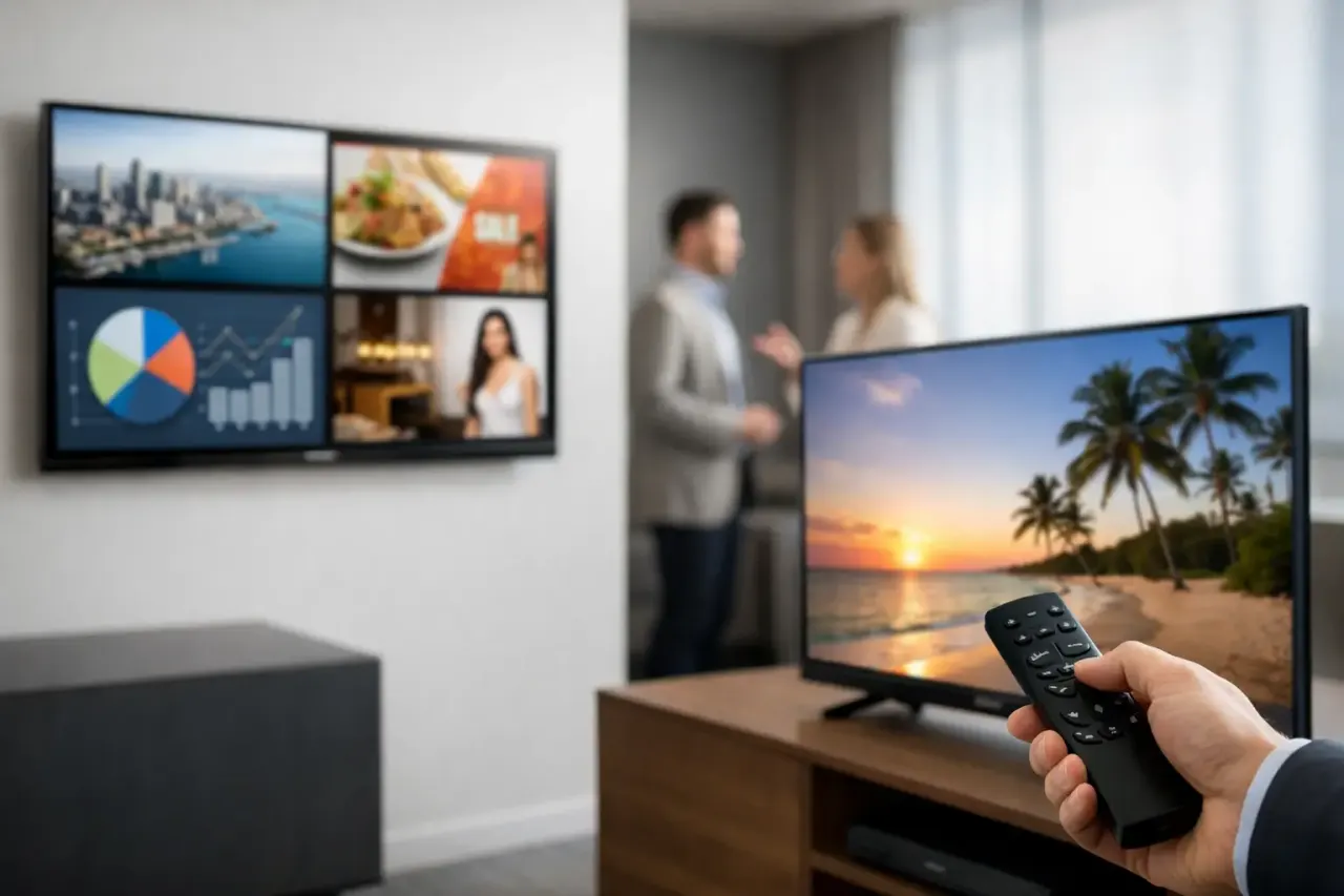 Smart TV running digital signage content in a shop