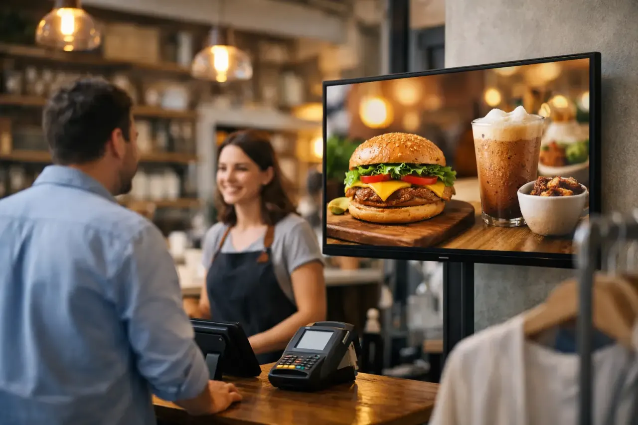 Small business shop using a TV as affordable digital signage