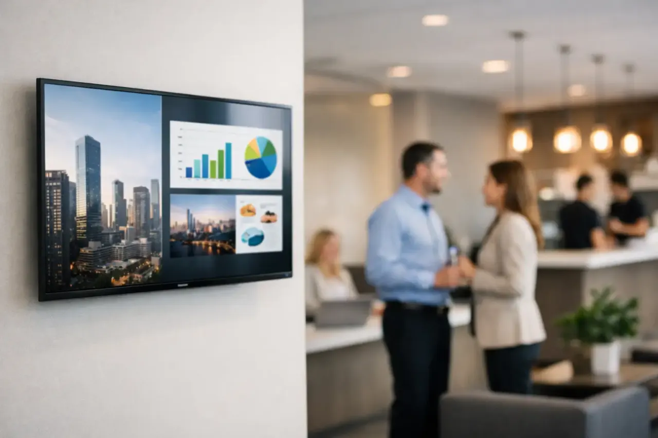 Business owner setting up smart TV signage step by step