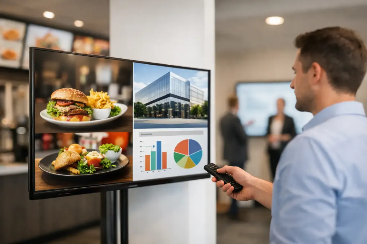 Existing smart television repurposed as a digital sign in a business