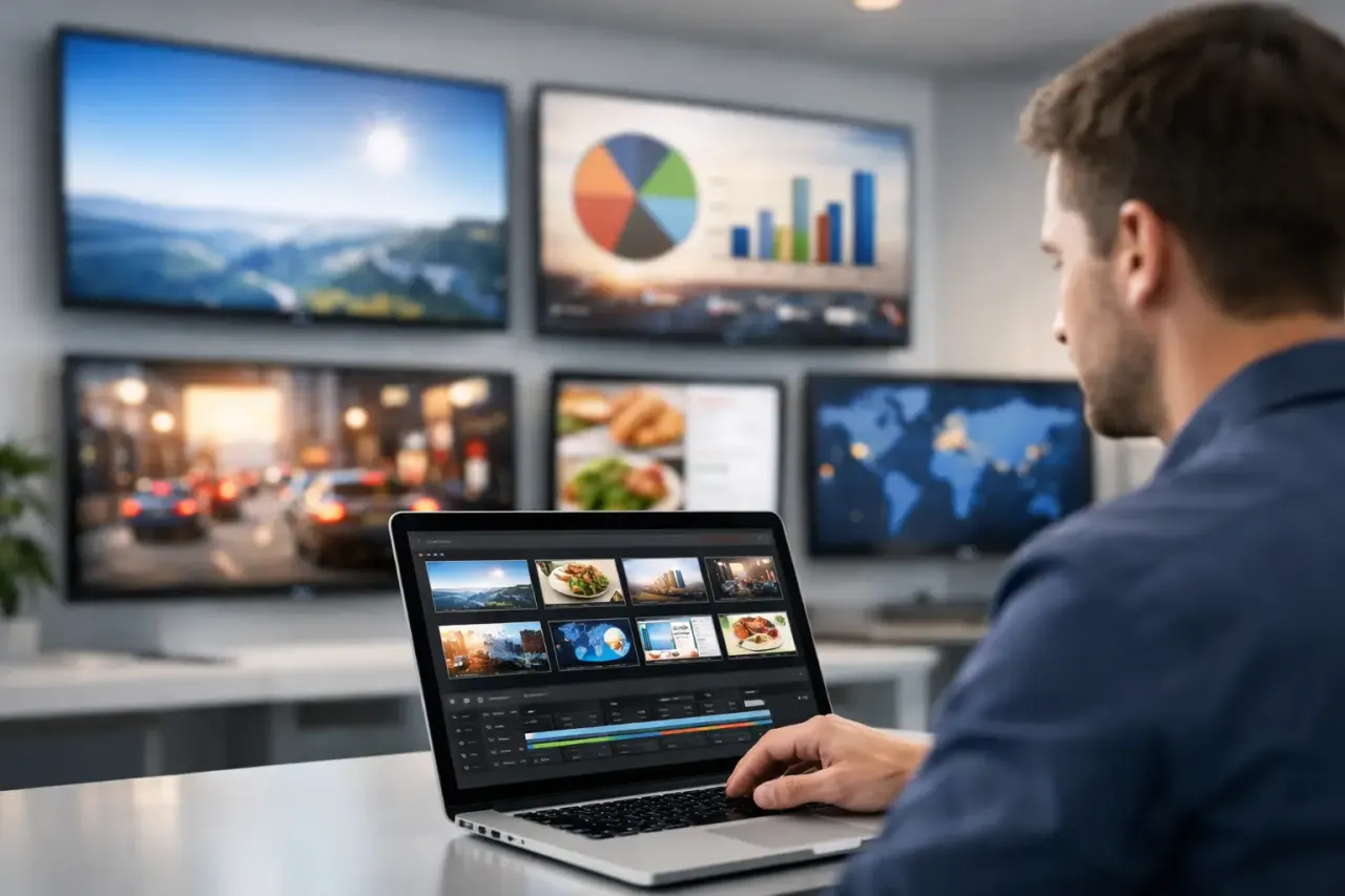 Digital signage software updating screens across a business in real time
