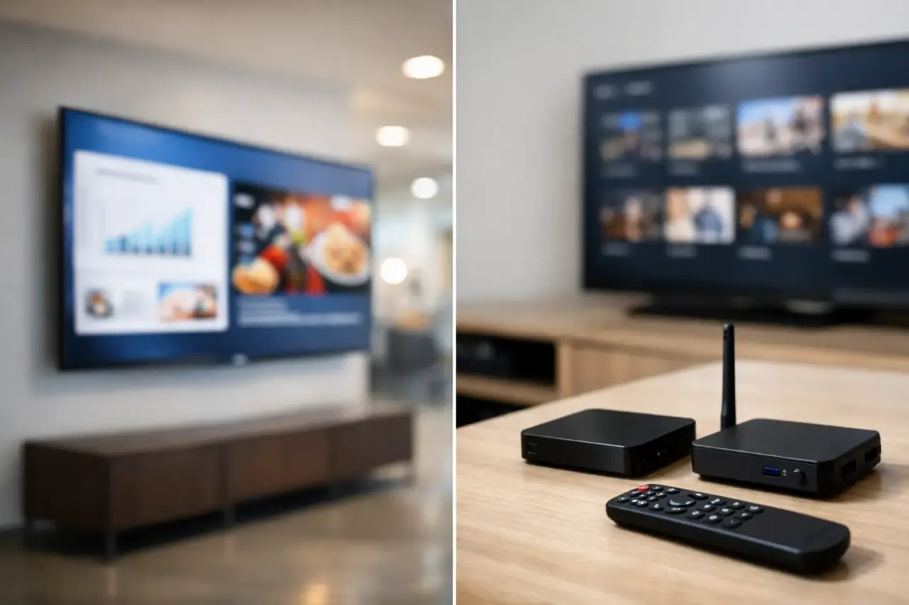 Smart TV signage compared side by side with a dedicated media player